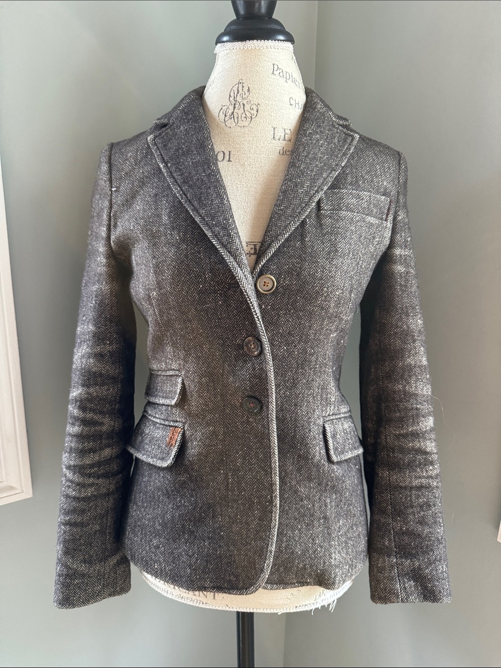 Banana Republic Travel & Safari 1980 vintage brown wool houndstooth blazer XS/S